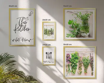 Set of 5 wall art pieces Kitchen herbs and cooking