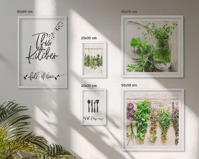 Set of 5 wall art pieces Kitchen herbs and cooking