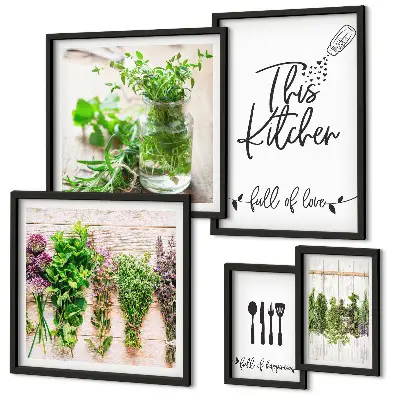 Set of 5 wall art pieces Kitchen herbs and cooking