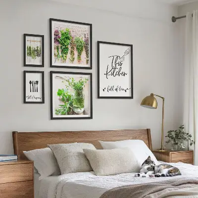 Kitchen herbs and cooking wall art set of 5 pieces