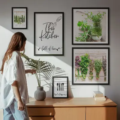 Kitchen herbs and cooking wall art set of 5 pieces
