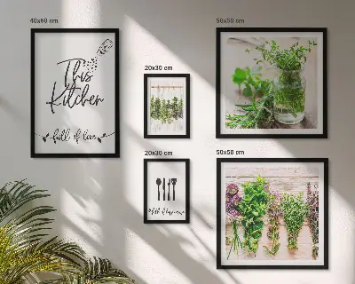 Set of 5 wall art pieces Kitchen herbs and cooking