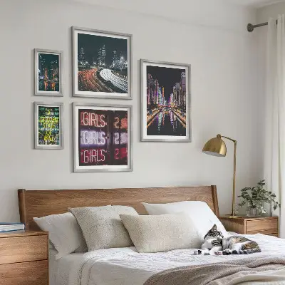 Framed photo set Modern city at night neon