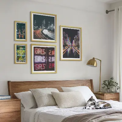 Framed photo set Modern city at night neon