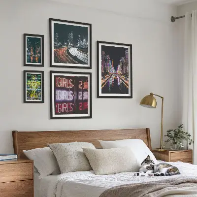 Framed photo set Modern city at night neon