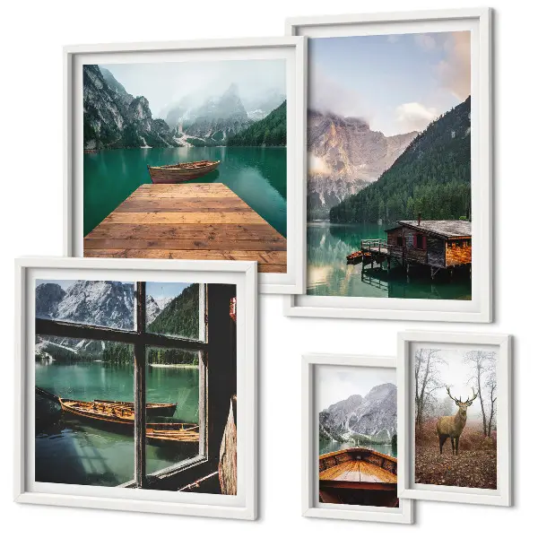 Set of 5 wall art pieces Mountain landscapes with lakes