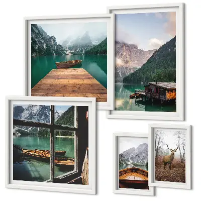 Set of 5 wall art pieces Mountain landscapes with lakes
