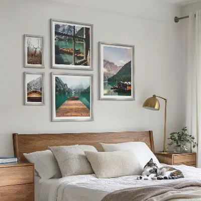 Set of 5 wall art pieces Mountain landscapes with lakes