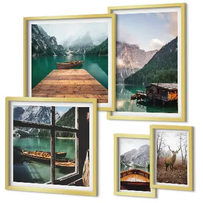 Set of 5 wall art pieces Mountain landscapes with lakes