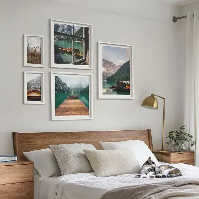 Set of 5 wall art pieces Mountain landscapes with lakes
