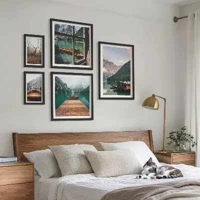 Set of 5 wall art pieces Mountain landscapes with lakes