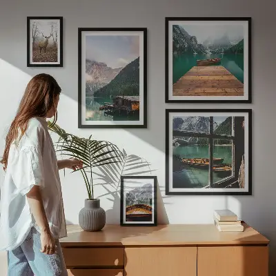 Set of 5 wall art pieces Mountain landscapes with lakes