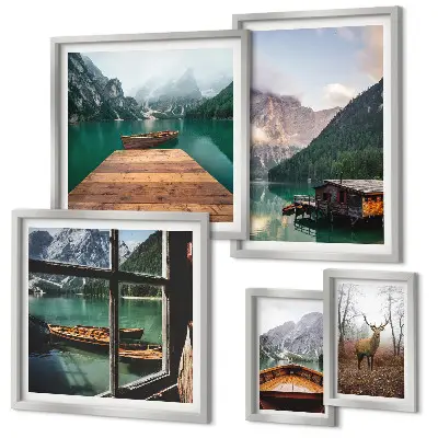 Set of 5 wall art pieces Mountain landscapes with lakes