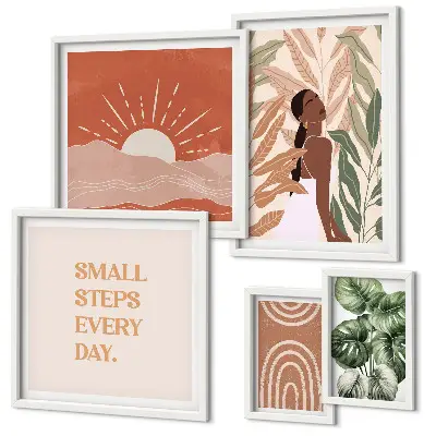 Framed photo set Boho style plant motif