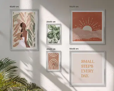 Framed photo set Boho style plant motif
