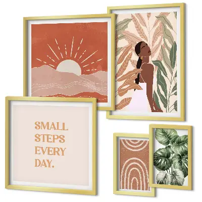 Framed photo set Boho style plant motif
