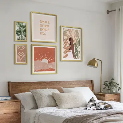 Framed photo set with boho style plant motifs