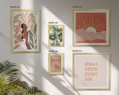 Framed photo set Boho style plant motif