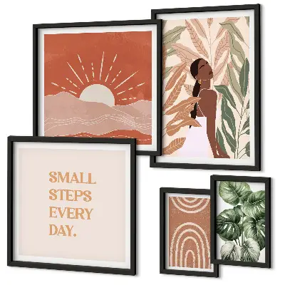Framed photo set with boho style plant motifs