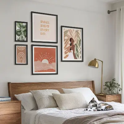 Framed photo set with boho style plant motifs