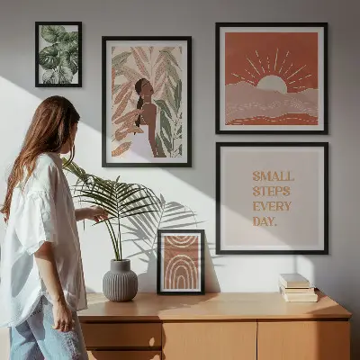 Framed photo set Boho style plant motif