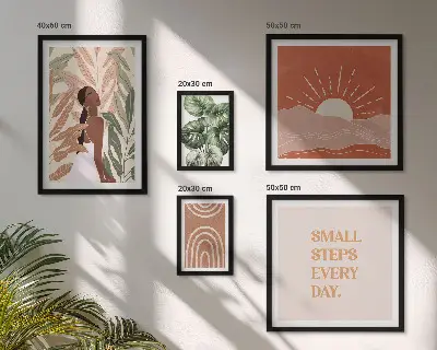 Framed photo set Boho style plant motif