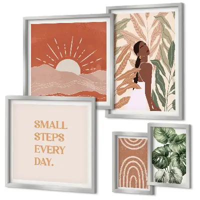 Framed photo set with boho style plant motifs