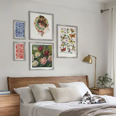 Set of 5 wall art pieces Flowers butterflies vintage decorations