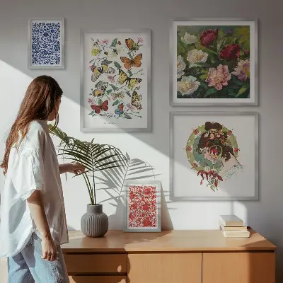Vintage flowers and butterflies wall art set of 5 pieces