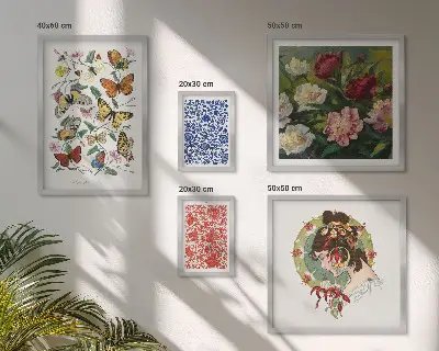 Set of 5 wall art pieces Flowers butterflies vintage decorations