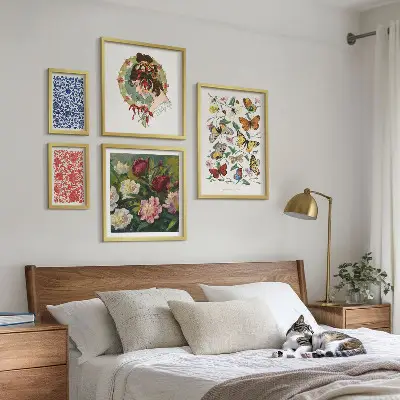Set of 5 wall art pieces Flowers butterflies vintage decorations