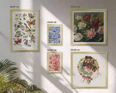 Set of 5 wall art pieces Flowers butterflies vintage decorations