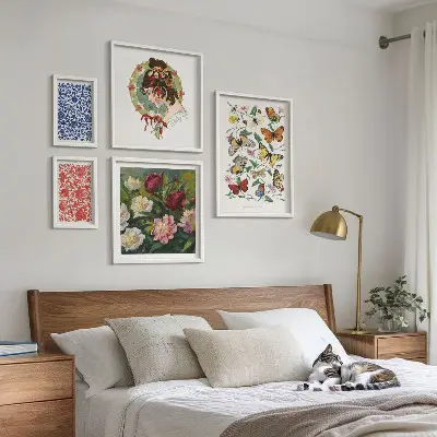 Set of 5 wall art pieces Flowers butterflies vintage decorations