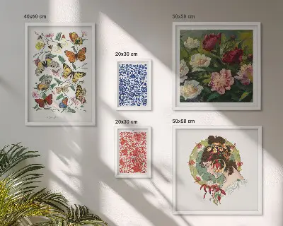 Set of 5 wall art pieces Flowers butterflies vintage decorations