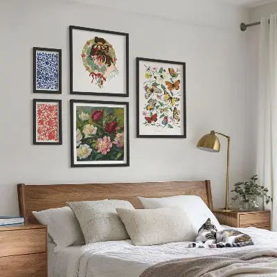 Set of 5 wall art pieces Flowers butterflies vintage decorations