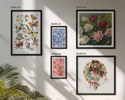 Set of 5 wall art pieces Flowers butterflies vintage decorations