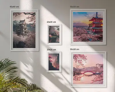 Japanese landscapes with cherry trees wall art set of 5 pieces