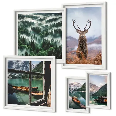 Set of 5 wall art pieces Nature wild animals mountains