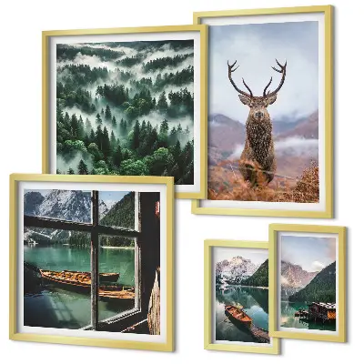 Set of 5 wall art pieces Nature wild animals mountains
