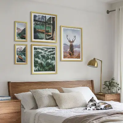 Set of 5 wall art pieces featuring nature, wild animals, and mountains