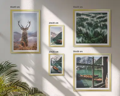 Set of 5 wall art pieces featuring nature, wild animals, and mountains
