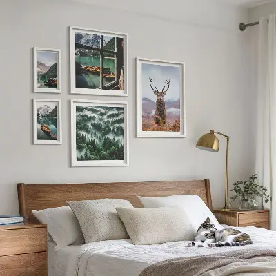 Set of 5 wall art pieces featuring nature, wild animals, and mountains