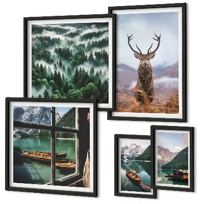 Set of 5 wall art pieces Nature wild animals mountains