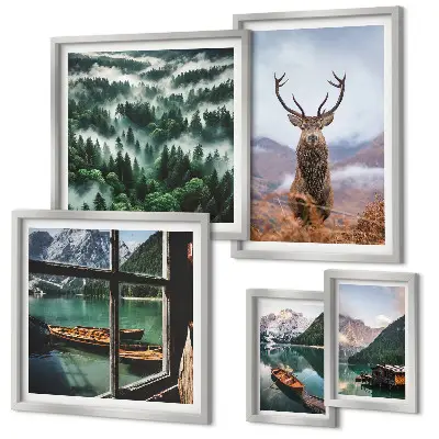 Set of 5 wall art pieces Nature wild animals mountains