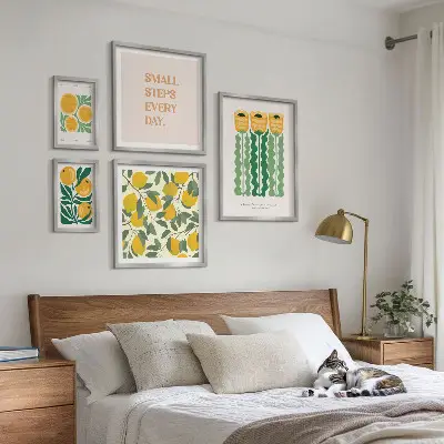 Set of 5 wall art pieces Flowers citrus positive slogans