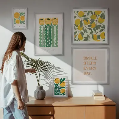 5-Piece wall art set with floral citrus and positive slogan designs
