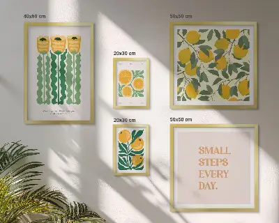 Set of 5 wall art pieces Flowers citrus positive slogans