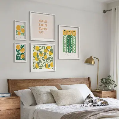 5-Piece wall art set with floral citrus and positive slogan designs