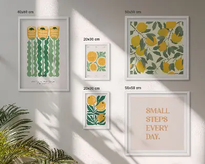 5-Piece wall art set with floral citrus and positive slogan designs
