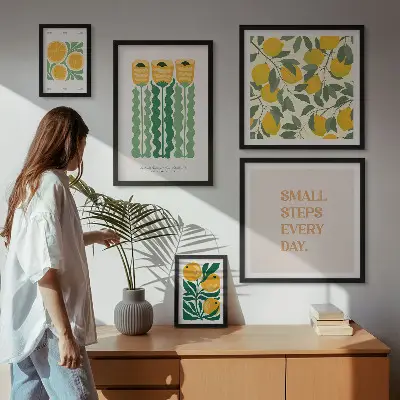 Set of 5 wall art pieces Flowers citrus positive slogans